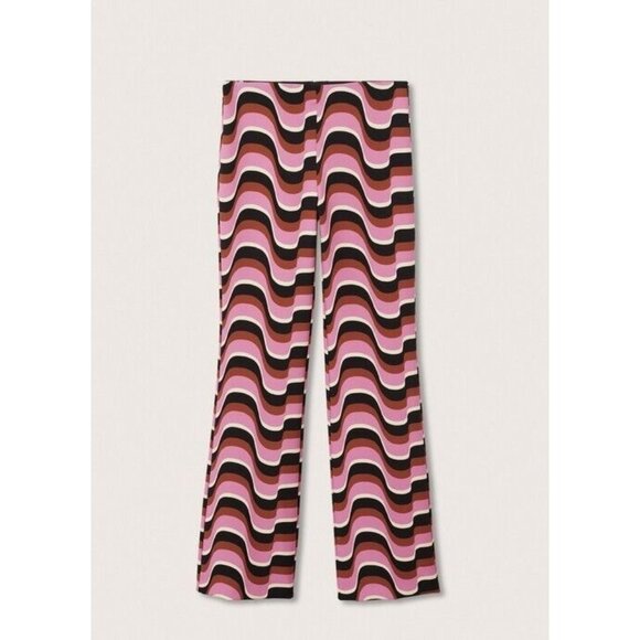 Mango Mng Straight Leg Trousers Pants Purple Psychedelic Print Stretch Small - Picture 1 of 12